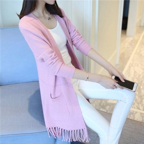 2021 New Woman Elegant Long Knitted Sweater Cardigan Female Long-sleeved Tassel Sweater Ladies Open Front Coat Cardigan H467