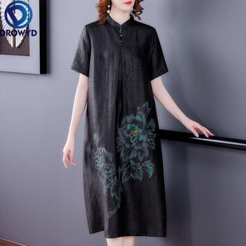Summer Women Loose Black Mulberry Silk Vintage Midi Dress 2021 New Casual Floral Boho Maxi Dress Elegant Bodycon Party Vestidos