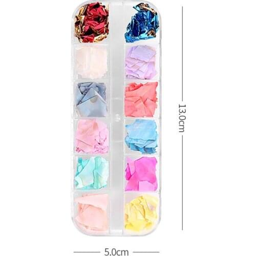 1BOX 12 Grids Nail Art Decoration Irregular Shell Flakes Crushed Stone Shell 3D Slice Gradient Gravel Manicure Nail Accessories