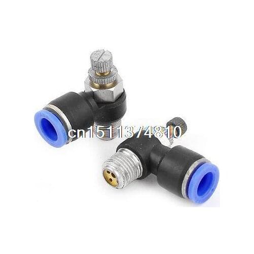 2PCS 6mm Air Pneumatic Piping 1/4PT Thread Speed Controller Valve Connector