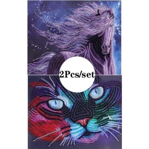2Pcs Diamond Painting Animal Horse Cat Cross Stitch Special Shaped Diamond Mosaic Rhinestone Dianmond Painting Home Decoration
