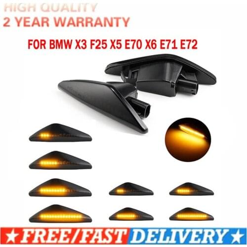 2PCS For BMW X5 E70 X6 E71 E72 X3 F25 Sequential Blinker Lamp Smoke Dynamic Flowing LED Side Marker Signal Light