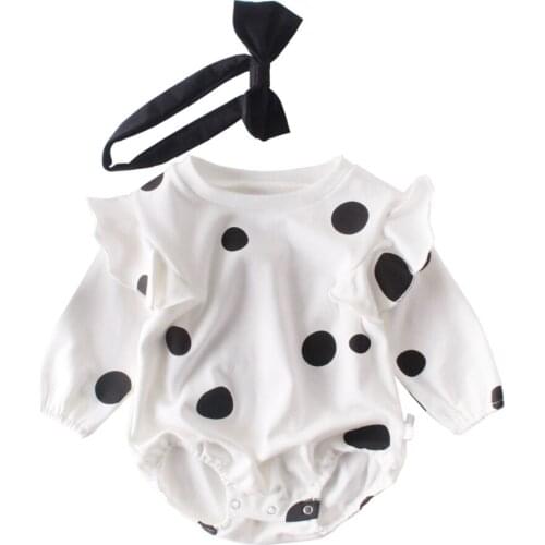 2020 Polka Dot Newborn Baby Girl Boy Clothes Long Sleeve Knitted Romper + Headband Jumpsuit 2PCS Outfit 0-24M