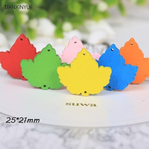 25*21mm 50Pcs Multicolor Wooden maple leaves Buttons 2 Holes Sewing Craft Scrapbooking Cardmaking DIY Cloth Accessories