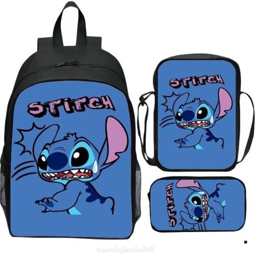 3Pcs/Set Stitch Backpack Large Capacity Travel Backpack School Shoulder Bag Pencil Case Students Back to School Rucksack