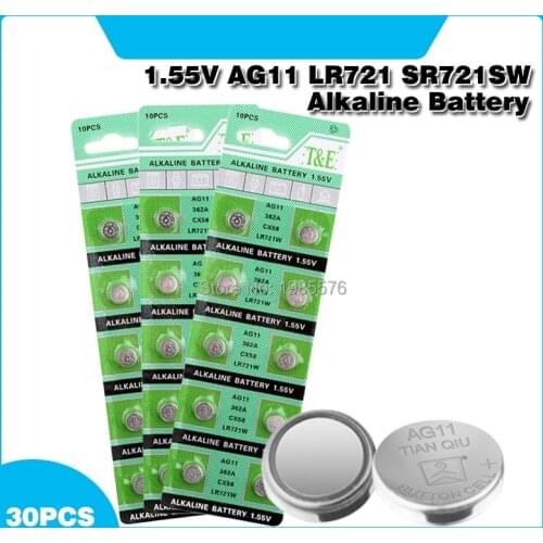 30pcs Alkaline Cell Coin Battery 1.55V AG11 LR721 Button Batteries 362A SR720 SR721SW SR58 162 423 532 G11A AG 11 For Watch Toys