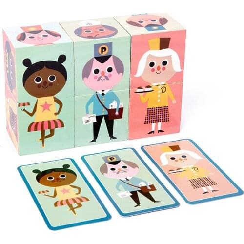 6 Cube en bois Cartoon Characters Wooden Blocks Puzzle Games Intellectual Challenge Learning Education Toys for Children
