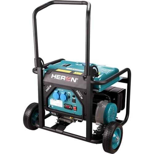 8896140 HERON CE Approved 7.4HP/3.5KW 1 ph Portable Electrical Gasoline Generator with foldable handle and fixed rubber wheels