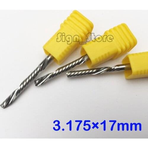 Free shipping 3pcs 3.175*17MM Single Flute Density-Board Milling Cutter ,left hand cutting bit for plastic, pvc, acrylic, MDF