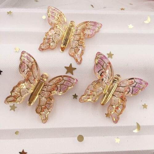 Shiny Colorful Butterfly Flat Back Rhinestone Appliques 50pcs DIY 1 Hole Bead Wedding Decoration Home Craft Christmas Gift W916