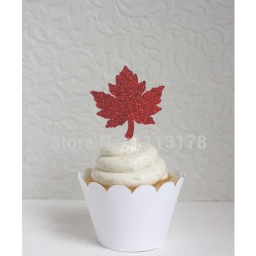 Glitter Red Glitter Maple Leaf cupcake toppers boy party baby bridal shower birthday food Picks wedding cake topper decorations