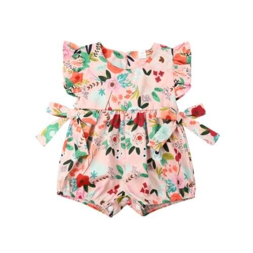 Baby Girls Infant Flower Ruffle Sleeveless Bodysuit Jumpsuit Outfits Clothes Summer Size 0-24M