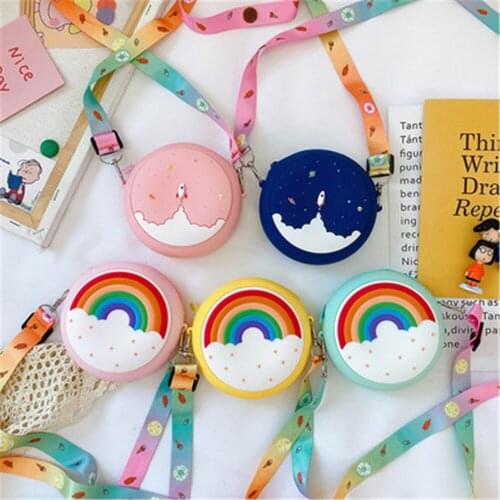 Kids Girls Bag Donut Round Crossbody Toddler Girl Children Shoulder Handbag Adjustable Strap Holiday Travel Rainbow Printed Pock