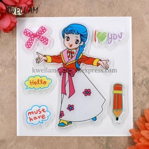 Hello Girl Scrapbook DIY photo cards rubber stamp clear stamp transparent stamp 10.5x10.5cm KW8031522
