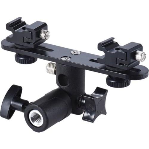 Double Hot Shoe Flash Umbrella Holder Light Stand Mount for Photography Camera