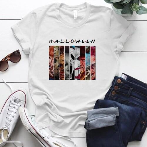 Halloween T Shirt Scary Character Printing Graphic Aesthetic T Shirt for Girls Summer Woman Tshirts Short Leeve Crew Neck Tops