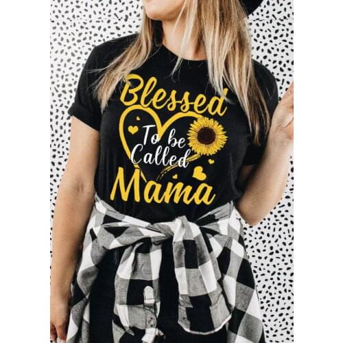 Colored Blessed To Be Called Mama Heart Sunflower t-shirt funny women 100% Cotton grunge graphic Fashion casual tee top tshirt
