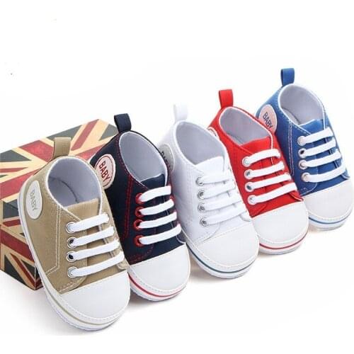 Lace-up Canvas Classic Sports Sneakers Newborn Baby Boys Girls First Walkers Shoes Infant Toddler Soft Sole Anti-slip Baby Shoes