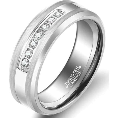 New Arrival 8mm Width Tungsten Band Rings for Man Silver Stones Inlay CZ Stones Matte Finish for Wedding Engaement Size 7-13