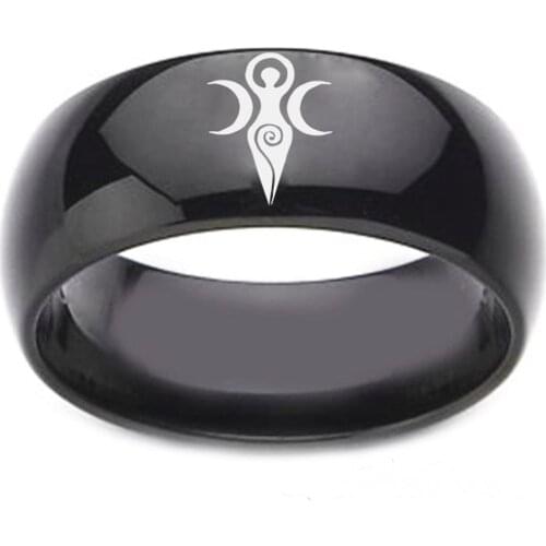Triple Moon Goddess Ring Pentagram Ring Witch Jewelry Crescent Moon Black Titanium Wiccan Ring Charm Wicca Jewellery gift