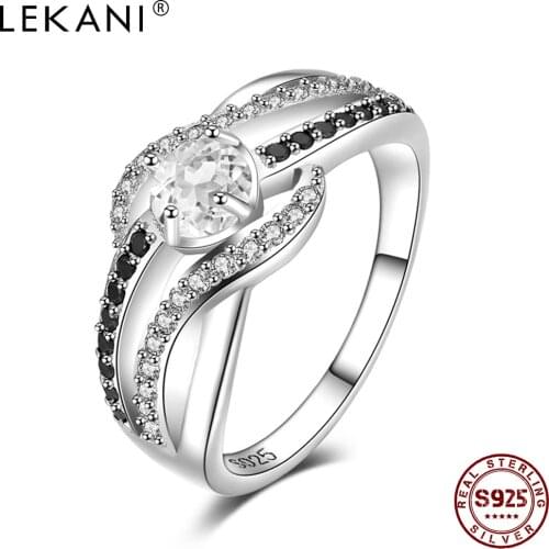 LEKANI Fine Genuine 925 Sterling Silver Jewelry Trendy Zircon Engagement Rings for Women Classic High Quality Wedding Ring Gift