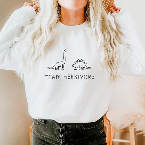 Team Herbivore 100%Cotton Printed Women Sweatshirt Vegetarian Funny Spring Autunm Casual O-Neck Long Sleeve Top Vegan Sweatshirt