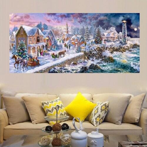 Full Square Round Drill snow town seaside lighthouse 5D Diy diamond Painting mosaic diamond Embroidery needlework DecorZP-3440