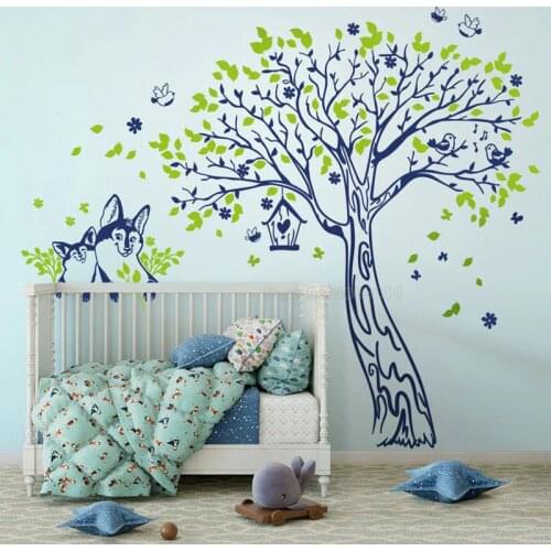Foxes Under The Trees Wall Decal Vinyl Wall Stickers Art For Baby Bedroom Removable Wall Murals Waterproof Trees Wallpaper LL913