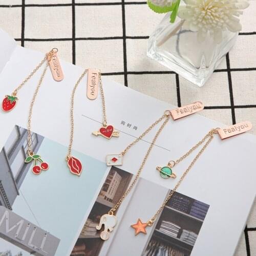 Metal Bookmarks Strawberry Creative Classical exquisite Mini Metal Art Pattern Bookmark Page Folder Office School Supplies