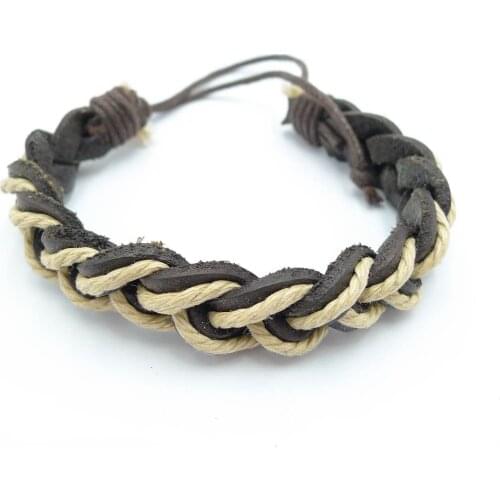 Hand-knitted leather multilayer retro men bracelets matte leather cotton rope hand Bracelets #EZ408
