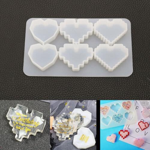 NOT AS LONG diy Crystal Epoxy Pixel Love Mold Mirror Pendant Silicone Resin Mold Set Handmade Creative Jewelry Home Furnishing