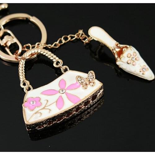New alloy High heels Car Key Ring New crystal Gift bag fashion keychain fine keychain Car Pendant Ornaments keyrings jewelry