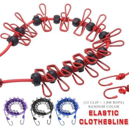 Plastic Clothesline Tent Laundry Washing Clothesline Rope With 12 Pegs Clips Multi-purpose Outdoor Clothespin Hooks