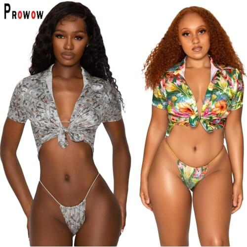 Prowow Women Swimsuit 3 Pieces High Waisted Thong Push Up Bikini Floral Cover-ups Bathing Suits 2021 Summer Female Beachwear