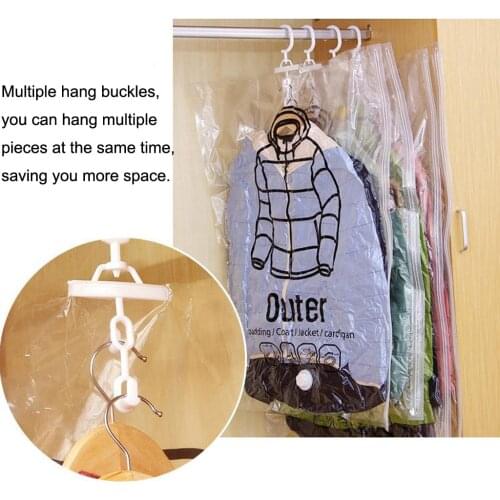 Side Pull Hanging Transparent Vacuum Storage Bag Compression Bag Hook Hang Zipper Cover Wardrobe For Suits Jacket Coat 25