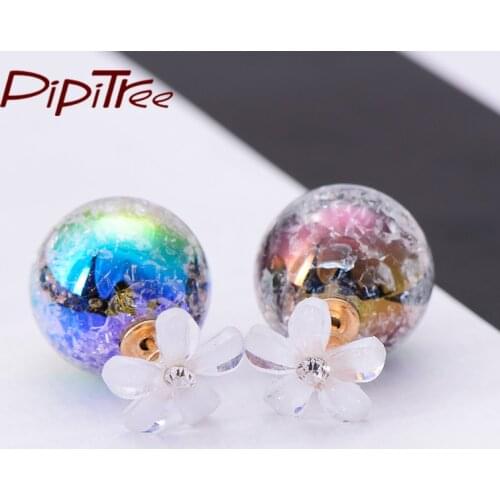 Korean Fashion Hot Sale Flower Earrings For Women Summer Jewelry Double Crack Ball Stud Earrings Pusety Brincos To Wedding Party