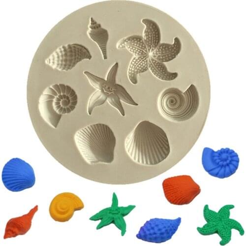 Diy Sea Creatures Cake Mold Conch Sea Star Shell Silicone Creative Molds Fondant Cake Candy Chocolate for Baking Decoration Tool