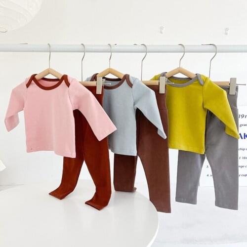 Korean Style Spring Autumn Toddler Baby Boys Girls Clothes Suit Infant Baby Girls Pajamas Set Cotton Long Sleeve T-shirt+Pants