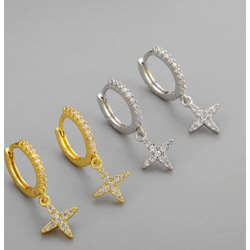 925 Sterling Silver Cross Pendant Stud Earrings For Women Full CZ Luxury Charm Party Jewelry eh1334