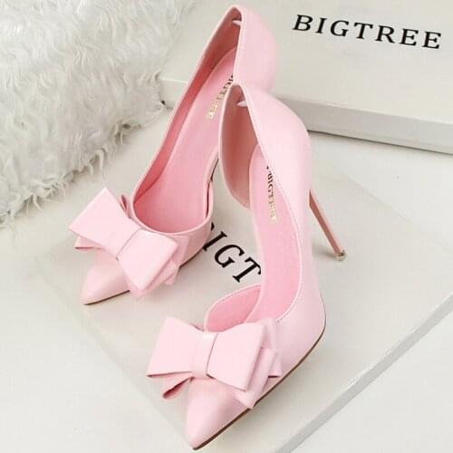 2021 New Woman 10.5cm High Heels Scarpins Party Shoes Knots Blue Yellow Escarpins Heels Tacones Stiletto Wedding Valentine Pumps