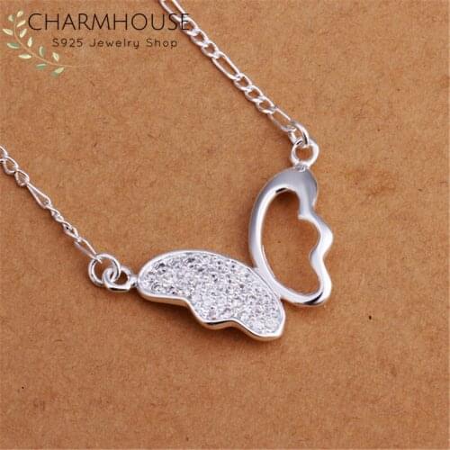 Silver 925 Necklaces For Women Butterfly Pendant & Necklace Link Chain Collier Choker Fashion Jewelry Accessories Party Gifts