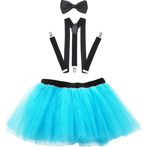 Vintage Womens 1980s Fancy Dress Cosplay Costume Outfit With Tutu Skirt Y-Back Elastic Suspender Bow tie