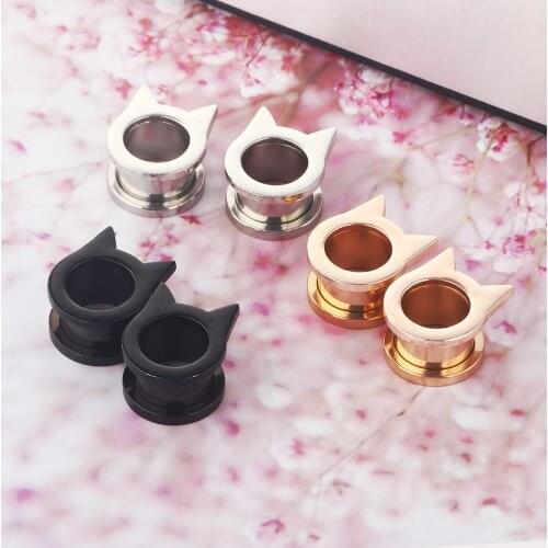 1 Pair Couple Stainless Steel Gauge Earrings Cute Cat Ear Plug Tunnel Fashion Piercing Body Jewelry