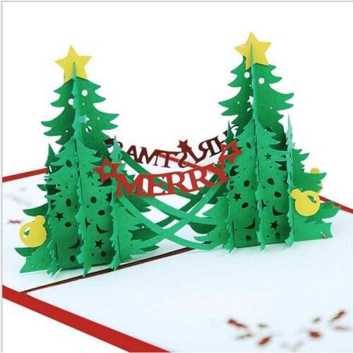 10Pcs/Lot New creative christmas greeting card and envelope 3D christmas tree 3D card creative christmas gift greeting card