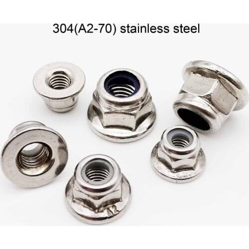 2/10X M3 M4 M5 M6 M8 M10 M12 Black Carbon 304 A2-70 Stainless Steel Hex Flange Nylon Insert Lock Nut Self-locking Nylock Locknut