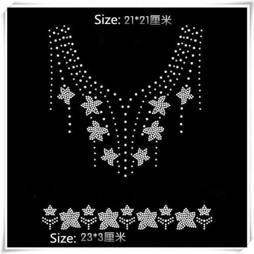 2pc/lot Star neckline decor appliques Hot Fix Rhinestones Motif Design Iron On Transfer Motifs Hot Fix Stone patches for shirt