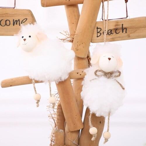 2pcs Cartoon White Fluffy Christmas Sheep Doll Toy Decor Home Xmas New Year Decor Christmas Tree Pendants Easter Day Ornament