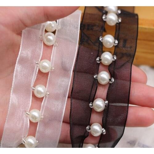 2 yards Handmade Beaded Organza Ribbon for DIY Crafts Hairwear Bow Material Bag Clothing Accessories Sewing Decoration Trims