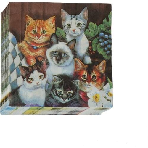 20Pcs/set 33x33Cm Cat Pet Paper Napkin For Girl Disposable Party Tableware Festive Party Supplies Tissue Decoration