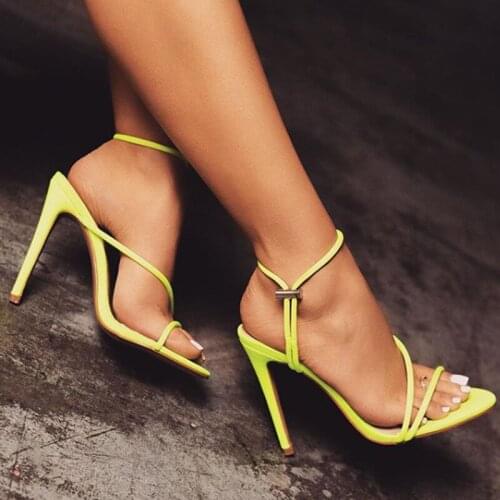 ARQA Summer Womens Narrow Band Sandals Suede Ankle Buckle Strap Stiletto High Heels Pointed Toe Party Ladies Shoes